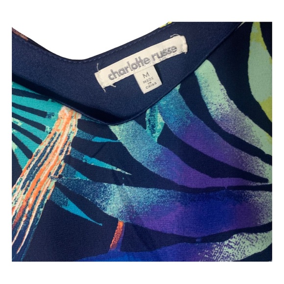 Charlotte Russe Sz Med Navy blue floral ruffle top spaghetti strap summer dress. - Picture 2 of 4